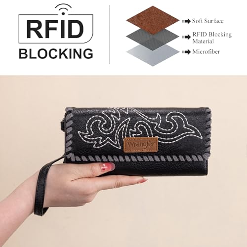 Image of Montana West X Wrangler Western Wallets for Women Trifold Wristlet Wallets Large Capacity Women Clutch Wallet with Coin Purse