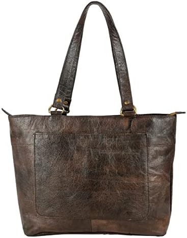 Orbit Art Gallery Vintage Genuine Leather Tote Bag for Women Large Shoulder Purse Handbag Women's Tote Handbags (Dark Brown)