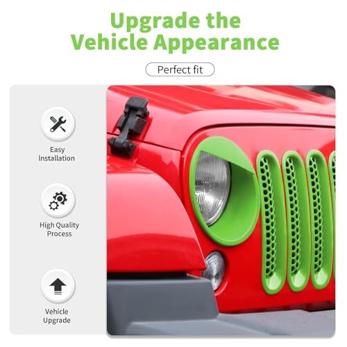 Image of Mesh Grille Grill Insert+ Headlight Turn Light Cover Trim Fit for 2007-2018 Jeep Wrangler JK JKU Style A(Green)