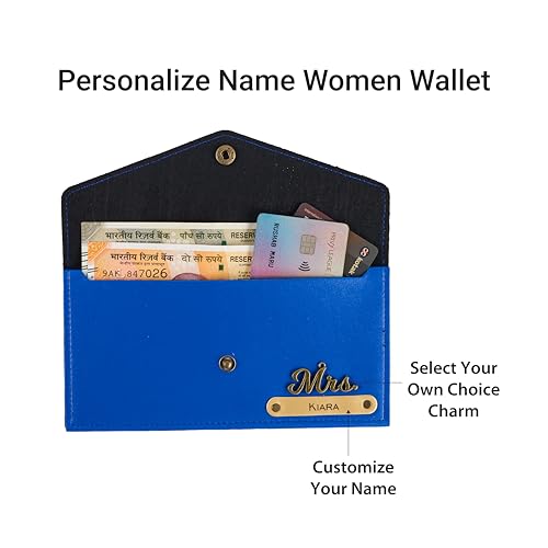 Image of AICA Personalised Name & Charm Leather Womens Wallet (RoyalBlue)