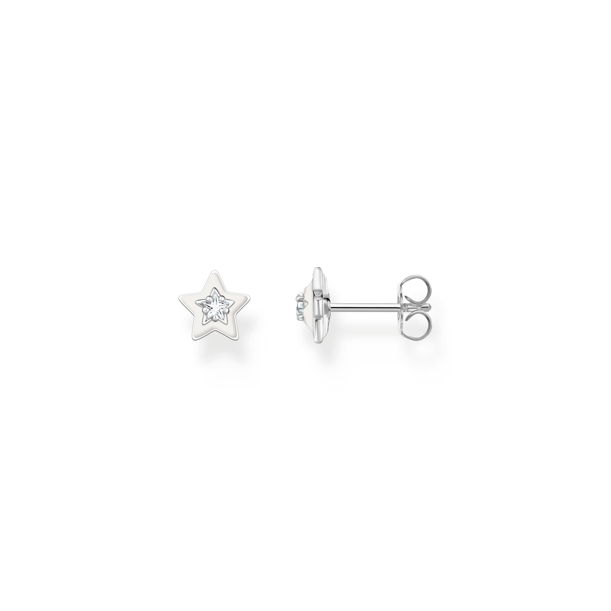 THOMAS SABO Ohrstecker Stern mit weißen Steinen und weißer Kaltemaille Silber 925 Sterlingsilber, Kaltemail