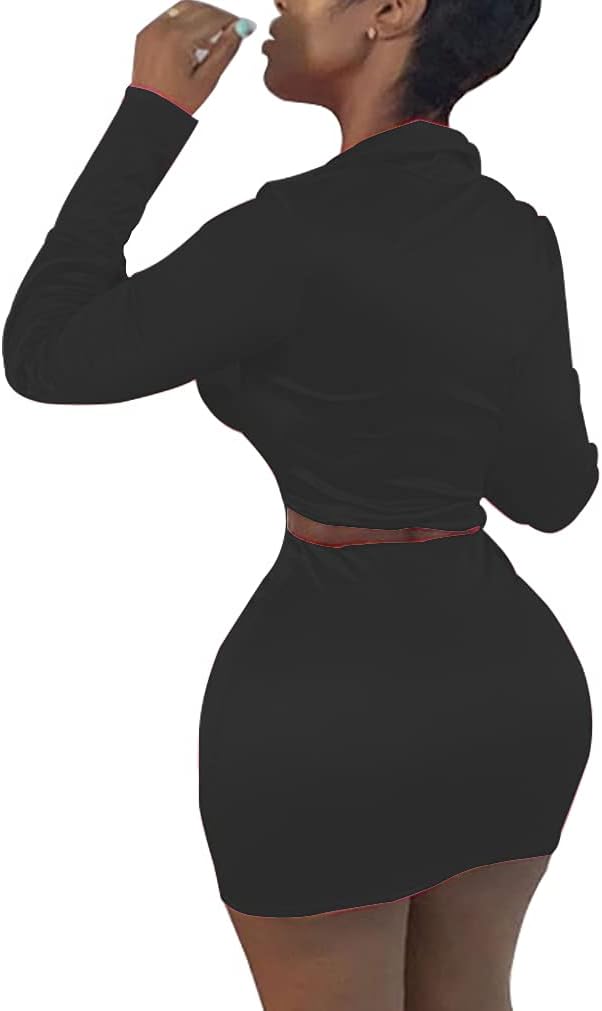 LuFeng Womens Satin Sexy Self Tie Front Long Sleeve 2 Piece Outfits Crop Top and Mini Bodycon Skirt Set - Image 4