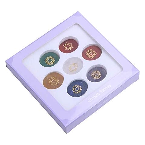 TGS Gems 7 Chakra Stones set - Reiki Healing Crystal With Engraved Chakra Symbols Cover