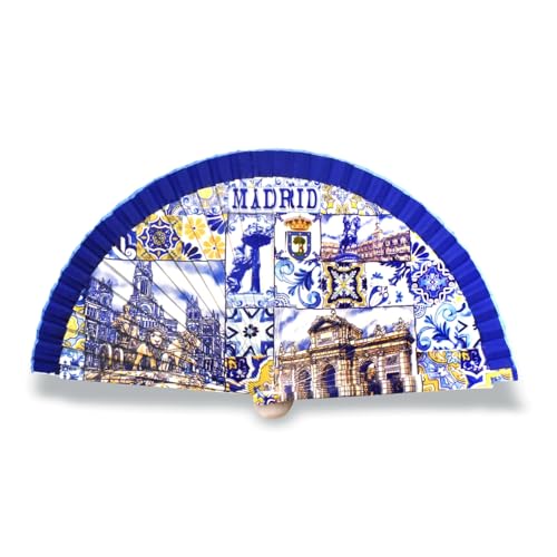 BDM - Abanico Madrid Souvenir Madera | Diseño Cibeles, Puerta Alcala, Oso y madroño | Regalo Español Original - Modelo 1