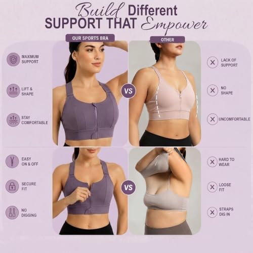 Image of Shoppy Villa - high Impact Sports Bra for Heavy Breast Full Coverage | Gym Bras for Women Workout | Yoga Bra,with Front Zipper Seamless Bra Push up Bras for Women | Black | 2X-Large
