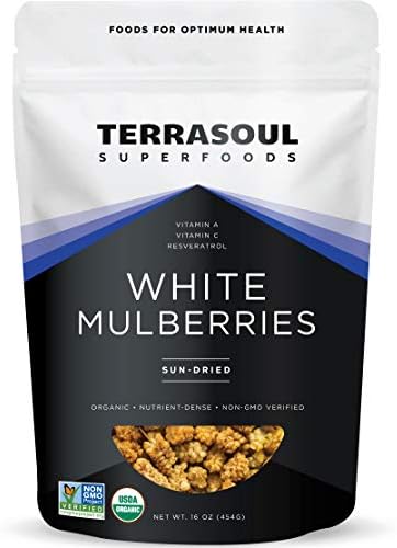 Terrasoul Superfoods Organic Sun-dried White Mulberries, 1 Lb - Low Glycemic | Naturally Sweet | Rich in Vitamin C