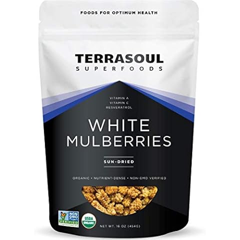 Terrasoul Superfoods Organic Sun-dried White Mulberries, 2 Lbs (Pack of 2), Sweet Superfood Snacking, Smoothie Booster, and Nutrient-Packed Yogurt Topping Cover