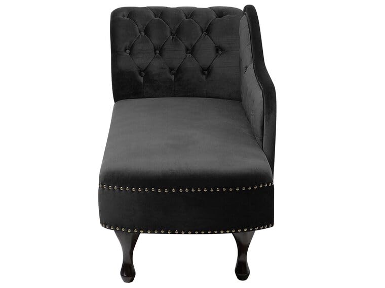 Image of Velvet Modern Chesterfield Chaise Lounge Couch 166 X 63 X 76 for Your Loving Space (Black, Right Arm)