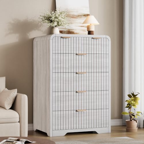 Jocoevol Fluted 6 Drawer Dresser for Bedroom, 43" Tall Dresser Chest of Drawers, Fluted Dresser for Bedroom, Metal Handle,Wood Dresser for Living Room, Bedroom, Entryway, Hallway（White） by Jocoevol - Used condition - Image 7