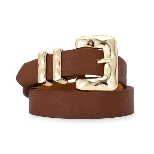 RISANTRY Women Black Skinny Belt With Gold Square Buckle Casual