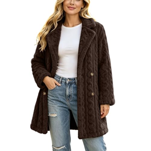 FPMLUXLL Long Winter Coats for Women Button Down Sherpa Jacket with Pockets