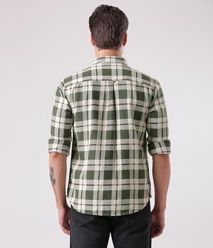 Image of TURMS Men's Casual Checks Shirts, Odor Control, Moisture Wicking, Button Down Collar, Cool Tech Cotton Fabric, Tailored Fit, Full Sleeve