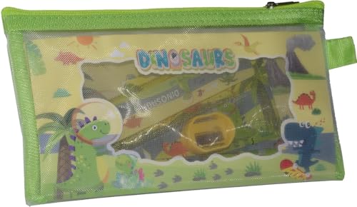 Image of Crackles Birthday Return Gifts Cartoon Stationery Set for Kids Contatining A Ruler, two Pencils, Sharpener, Erasera and a mini note pad in pouch - Pack of 6