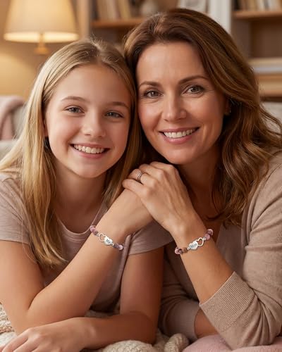 Image of Mother Daughter Bracelets Set for 2, Matching Heart Bracelets for Mommy and Me, Adjustable Heart Charm Barcelet,Mothers Day Christmas Birthday Gifts
