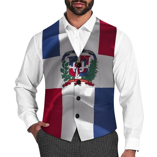 Dominican Republic Flag Casual Suit Vest for Men Formal Business Dress Regular Fit Waistcoat for Tuxedo