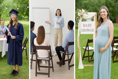 Image of BTEXPERT Resin Folding Chair Vinyl Padded Seat Indoor Outdoor Lightweight Set for Home Event Party Picnic Kitchen Dining Church School Weddings Set of 12 Brown