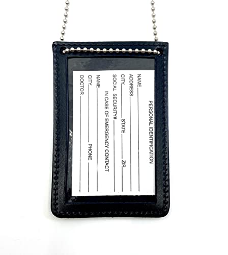 Neck Chain Double Sided Id Holder With 2 Clear Picture Id Windows, Leather Badge For Credential Pass To Wear Around The Neck For Police Law Enforcement, Business, Factory Worker (Black) (Vertical) #TOP4