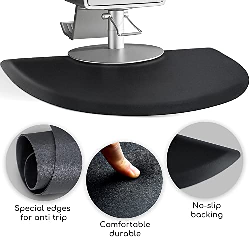 Salon Mats For Hair Stylist 3'X4' Barber Shop Salon Chair Mats - Black Semi Circle Anti-Fatigue Floor Mat For Chair - 5/8" Thick Comfort Bar Floor Mat #TOP4