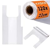 KADAX Tragetaschen 42,5 x 22 cm, 120 Stück, Knotenbeutel auf Rolle, Hemdchentragetaschen aus HDPE-Folie, Hemdchentüten, Plastiktüten mit Griffen, Plastikbeutel