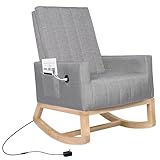 VECELO Rocking Chair Nursery Upholstered Modern Glider Rocker with Padded Seat High Backrest USB Port Comfy Armchair and Side Pocket for Living Room Bedroom Balcony Offices