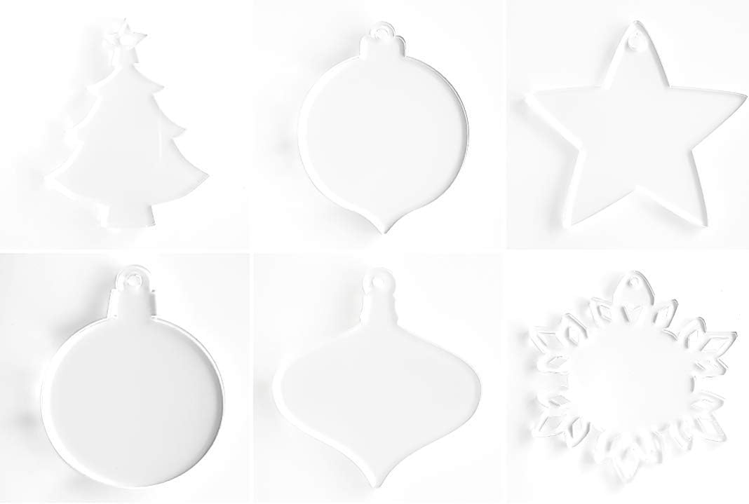 24 Acrylic Christmas Ornaments Blanks (Samples) 1/8" Thick- - Made USA-(Optional Clear or Glitter) (Clear, 2.5")