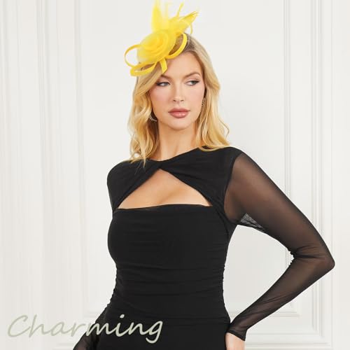 Image of DRESHOW Fascinators Hats for Women Tea Party Fascinator Hats Vintage 50s Headwear Cocktail Wedding Church Derby Hat