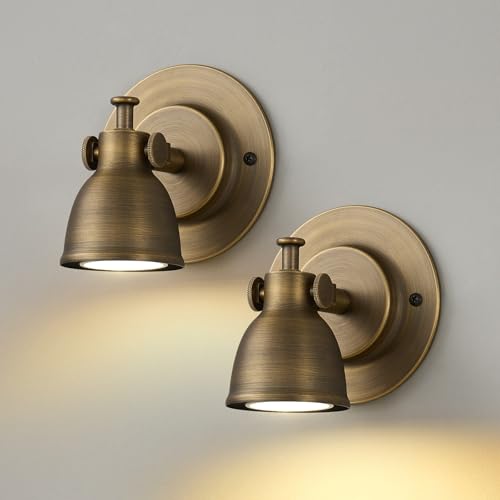 Mazu house Small Wall Sconces Set of 2 Hardwired - Vintage Oil Rubbed Bronze Art Deco Indoor Mini Bell Lamps Decor Set of Two for Bathroom Vanity Bedroom Bedside Hallway Living Room Kitchen Picture