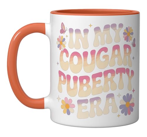 Cougar Puberty Funny Menopause Perimenopause Ceramic Mug, Orange/White