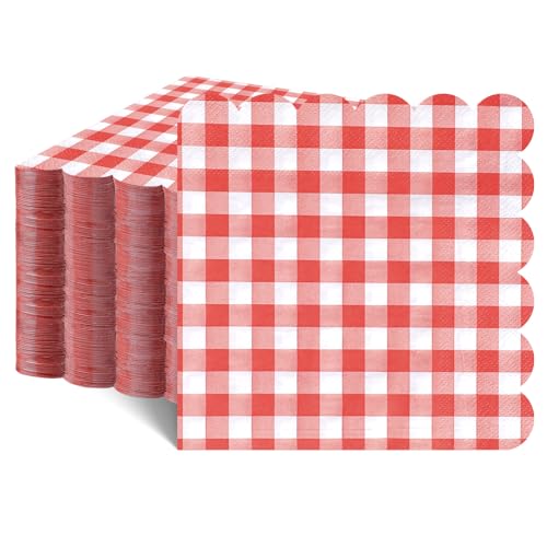 80 Pcs Red Gingham Napkins 6.5 In Red and White Paper Napkins