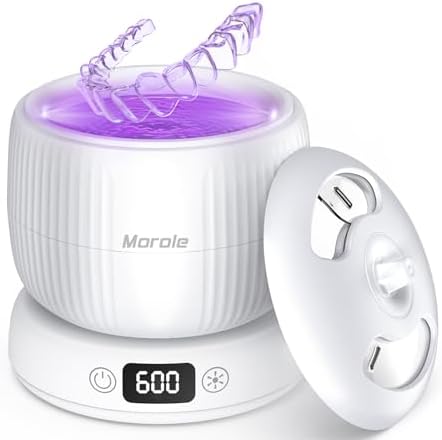 2025 Upgraded Ultrasonic Retainer Cleaner Machine,Separate Retainer Cleaner for Night Guards, Braces, Aligner, Toothbrush, Jewelry, 4 Modes Denture Cleaner & Removable Base and Top Cover(White)
