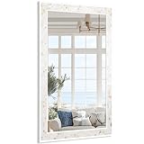 Tanmicoshomy 20x 28 Inch Rectangle Wall Mirror, Natural Shell Framed Rectangular Mirror for Bathroom, Vanity, Bedroom, Living Room, Entryway, Wall Mounted Horizontal or Vertical, White