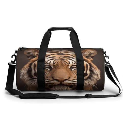 Sac de bagage de week-end tête de tigre, l'accessoire cylindrique élégant pour vos escapades