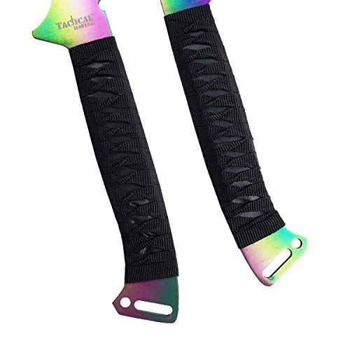 Tactical Master 27" Twin Tactical Machete 2 Pcs Set, Fantasy Katana Double Sword. for Collection, Gift, Camping, Outdoor Sports (Rainbow)