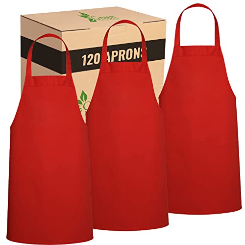 Image of GREEN LIFESTYLE 120 Pack Professional Chef Apron - Grilling Aprons for Men, Waterproof Cooking Apron for BBQ, Work or Restaurant Use, Kitchen Aprons for Women - Red, No Pockets
