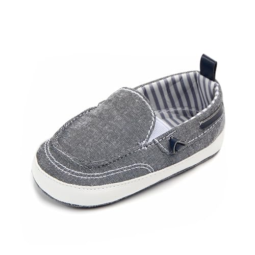 XWANZI Newbron Shoes Low Cut Unisex Grey and White Stripes Shoelaces Denim Casual Fashion Classical Crib Shoes 12-18 Months
