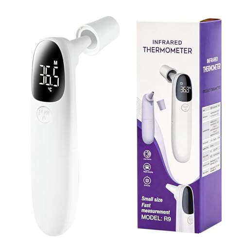 2-in-1 Ear & Forehead Thermometer, Digital Infrared Thermometer with Fever Sound Alarm, 35 Memory Recall, Backlit HD Display, Object & Room Temperature Mode, Fast Reading, No Battery Included