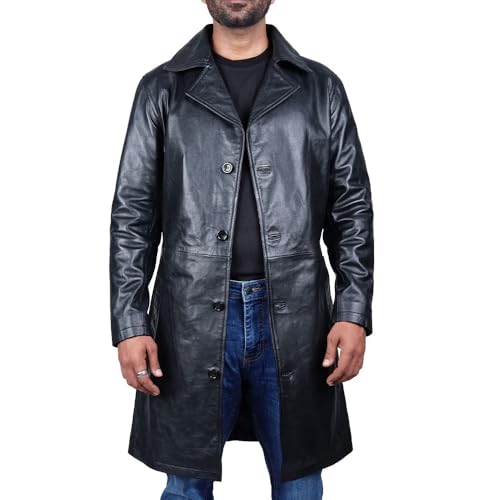 Desired Men's Trench Black Full Body Genuine Leather Duster Overcoat Sheepskin Long Coat Glossy Coat2