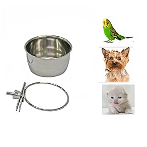 Pet Dog Stainless Steel Coop Cups with Clamp Holder – Detached Dog Cat Cage Kennel Hanging Bowl,Metal Food Water Feeder for Small Animal Ferret Rabbit (Small)
