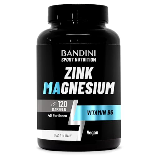 Bandini Zink Magnesium ULTRA Hochdosiert Komplex mit Magnesium Zink & Vitamin B6 Premium: Mit 2 Magnesiumverbindungen Muskelfunktion Energie Booster Ohne Zusätze Vegan GVO-frei 120 Kapseln
