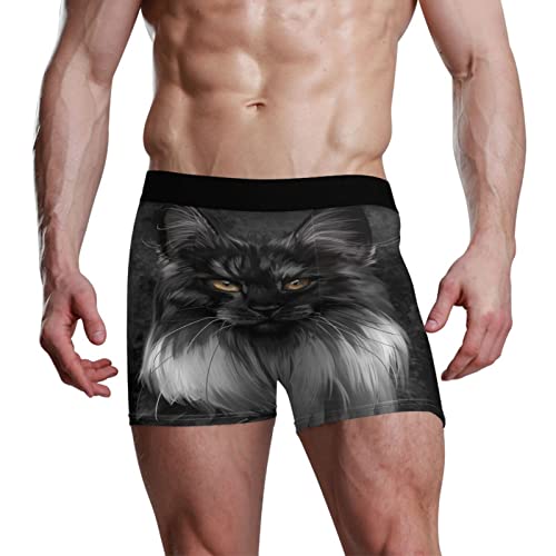 YOUJUNER Schwarze Maine-Coon-Katze Herren Boxershorts Unterwäsche Unterhosen Retroshorts Underpants Boxer Briefs Trunks für Men Männer