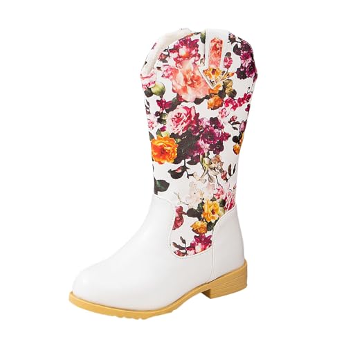 Toddler Girls Cowboy Boots Kids Western Riding Mid Calf Booties Comfortable Soft Sole Long Boots with Zipper