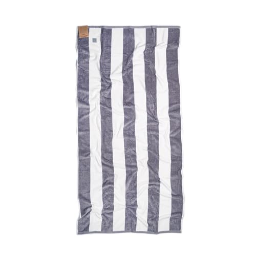 MOMOMUS Toalla de Playa de Algodón Velour 100% - Rayas Cabana, Suave y Ultraabsorbente - Ideal como Toalla de Playa Grande Antiarena y Toalla de Piscina Grande - Gris, 90x180 cm