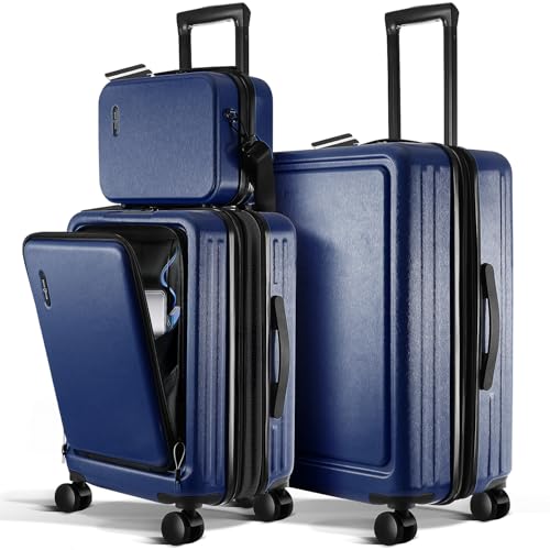 Image of Luggage Sets 3 Piece, 20 Inch Carry on Luggage and 24 Inch Suitcases with Wheels Spinner, Durable Hard Shell Suitcase Set, Expandable Travel Suitcase, Navy