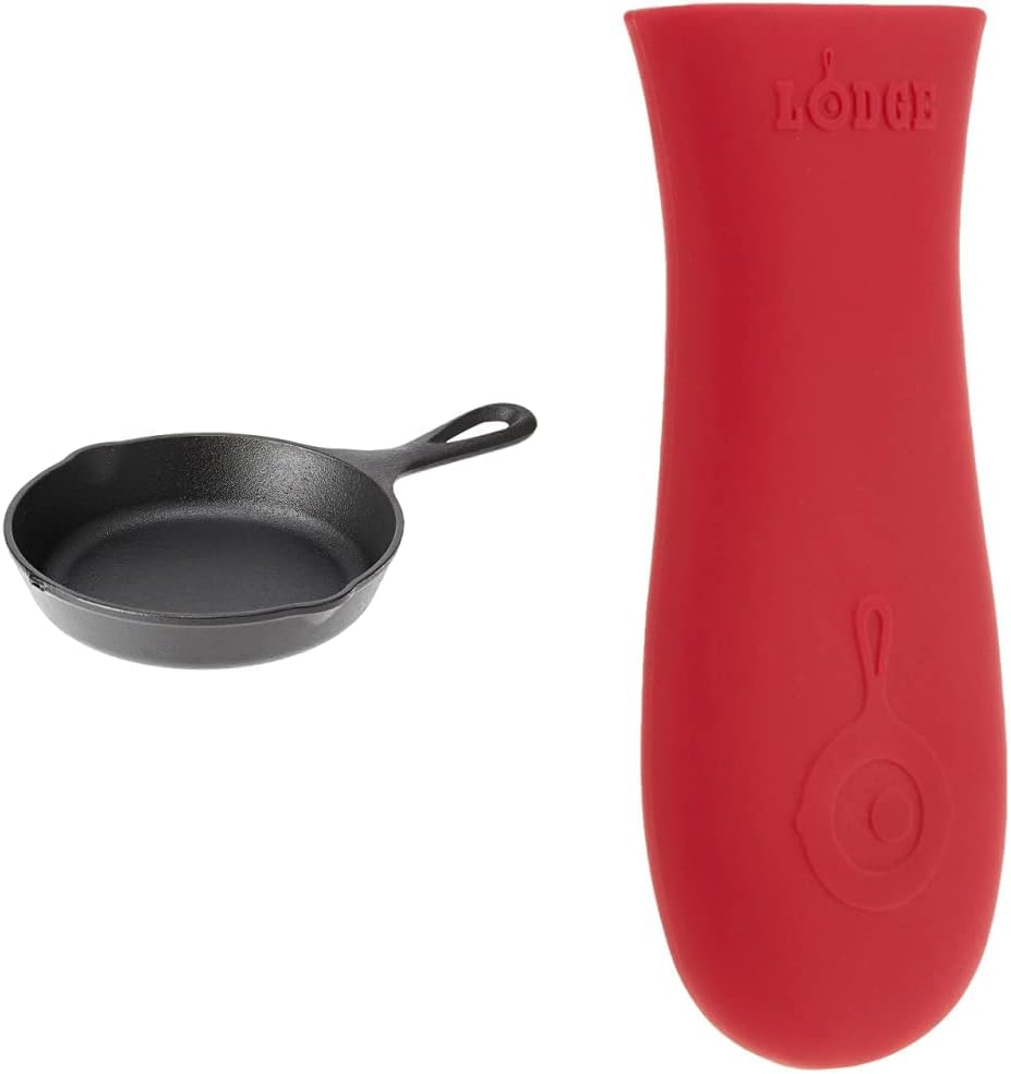 Lodge Wildlife Series-6.5" Cast Iron Skillet with Wolf Scene, Black & Silicone Hot Handle Holder (Skillet + Holder,Red) Thumbnail