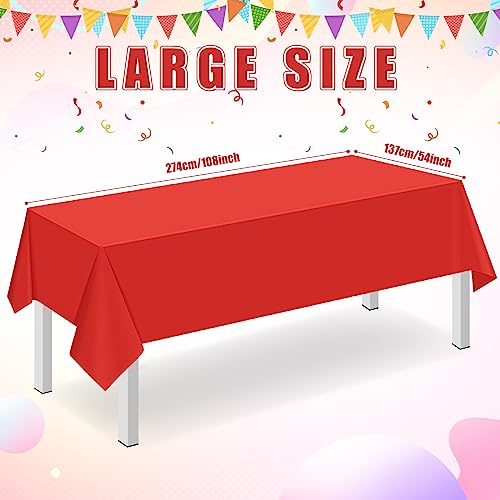 Image of 16 Pack Red Plastic Tablecloth for Rectangle Tables, Premium Decorative Red Disposable Table Cloths for Parties, Rectangle Party Table Cover for Birthday, Wedding, Christmas, Anniversary, 54 x 108Inch