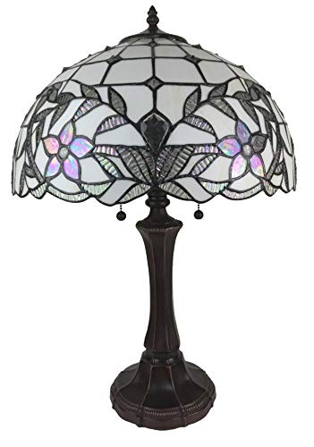 Tiffany Style Table Lamp Banker Jeweled 23" Tall Stained Glass White Mahogany Elegant Vintage Antique Night Stand Light Décor Living Room Bedroom Handmade Gift Am331Tl16 Amora Lighting #TOP1