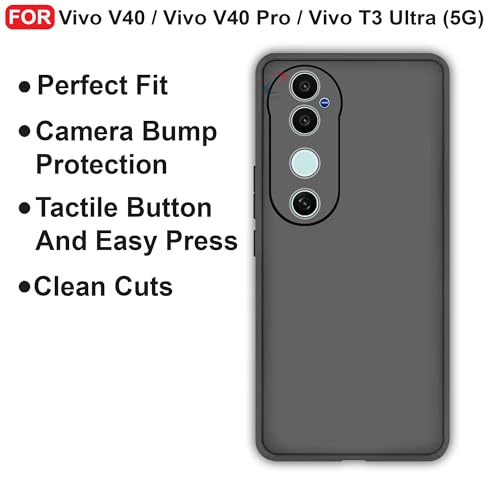 Image of CEDO Back Cover for Vivo V40 / Vivo V40 Pro /Vivo T3 Ultra (5G) | Camera Bump Protection & Inner Velvet Fabric Lining | Ultra Slim Matte Soft Rubberised Case Cover (Black)