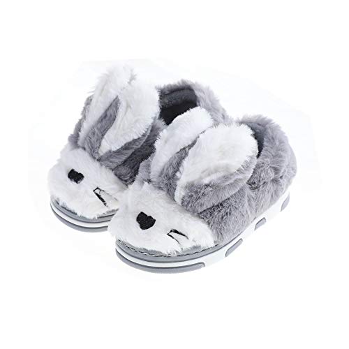 XYLUIGI Boys Girls Cute Bunny Slippers Anti Skid Warm Winter Toddler Fur Lined Indoor Outdoor House Shoes Gray 8-9 Toddler