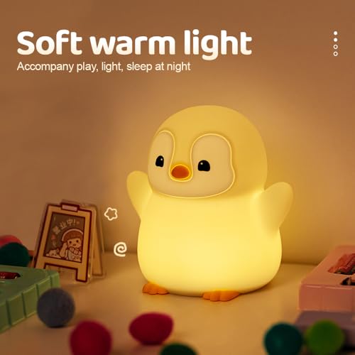 Image of Novelty Soft Penguin Silicone Night Light for Kids Room, Rechargeable Nursery Sleeping Nightlights, 2 Level Lighting Mode Table Lamp for Breastfeeding Toddler Decoration Kids Gifts