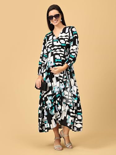 Image of The Mom Store Maternity and Nursing Wrap Dress for New Mom | Pre and Post Pregnancy Wear for Womens | Trendy Stylish Printed Friendly Dresses for Women | Comfortable